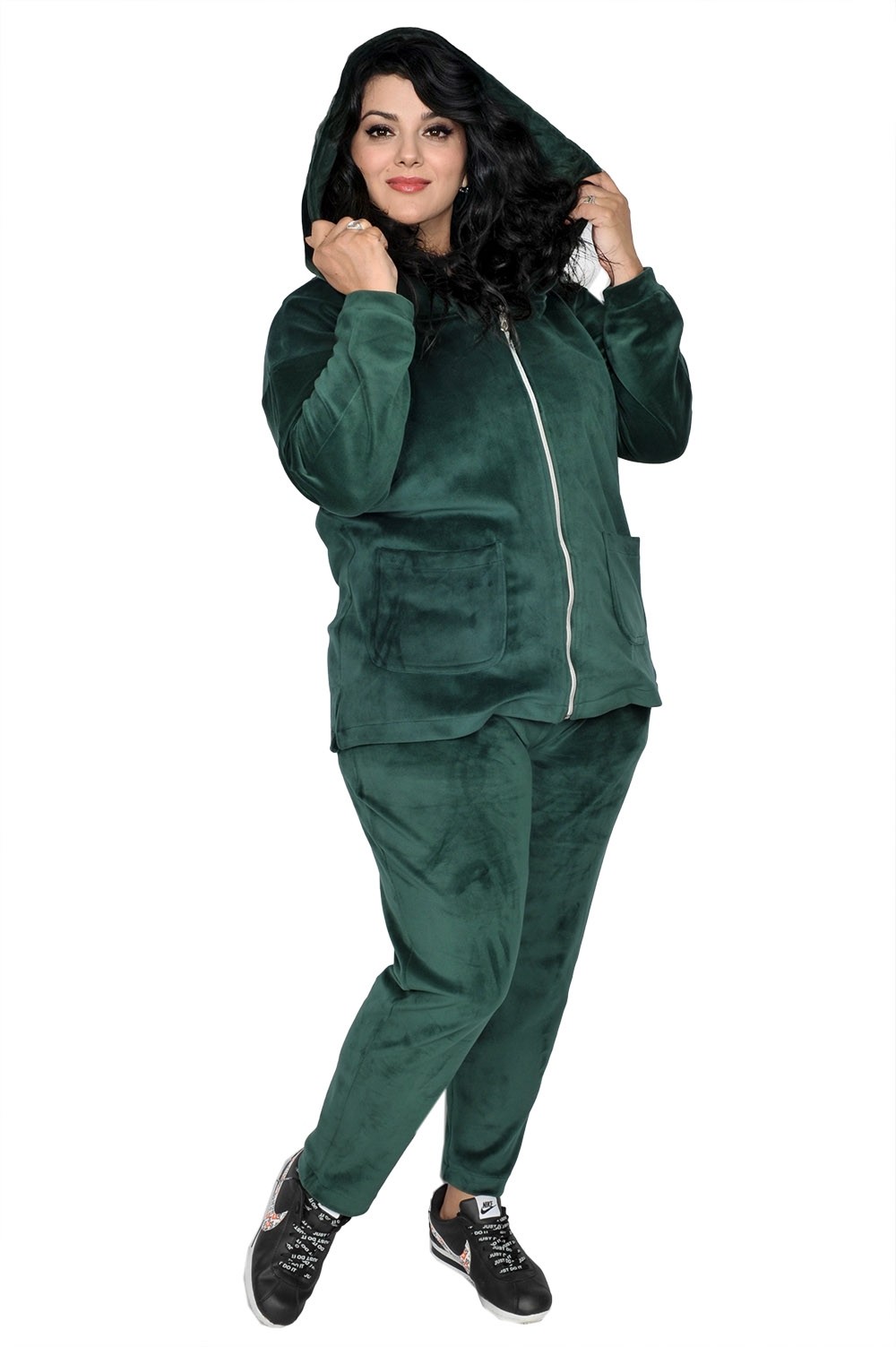 Trening catifea, pantaloni si hanorac cu gluga, model 6175 (Verde)