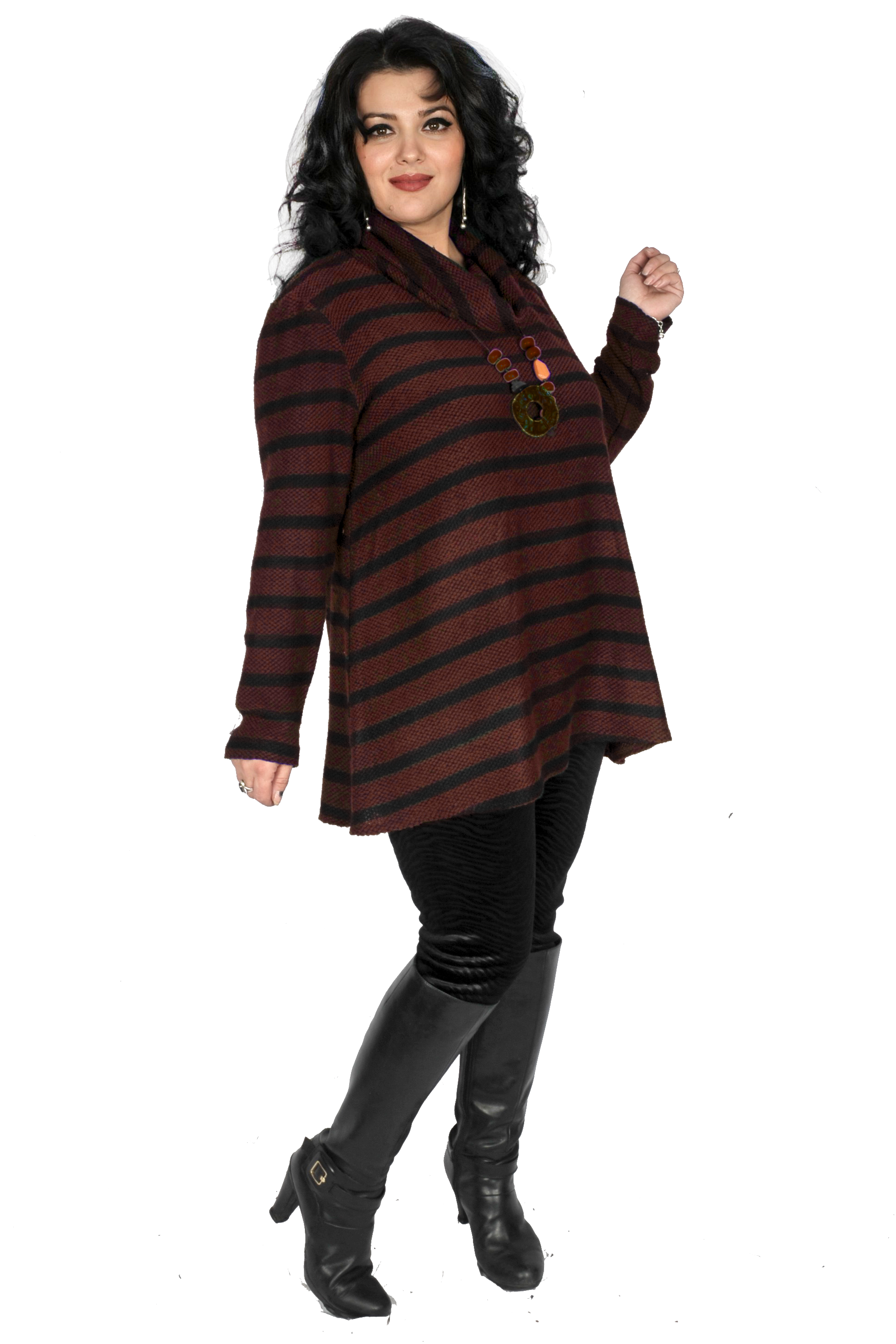 Bluza lunga tip pulover cu guler inalt, model 6554