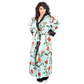 Halat Kimono, Lung, Matase Artificiala, Model PD18415 (Imprimeu2)