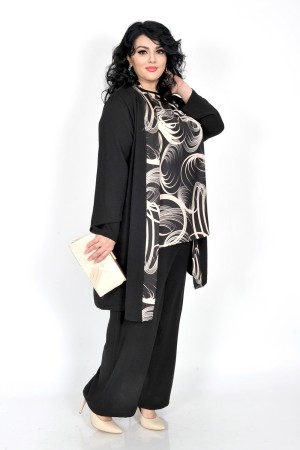 Compleu Dorotheea, fusta pantalon, bluză şi blazer, model 13886 (Negru)