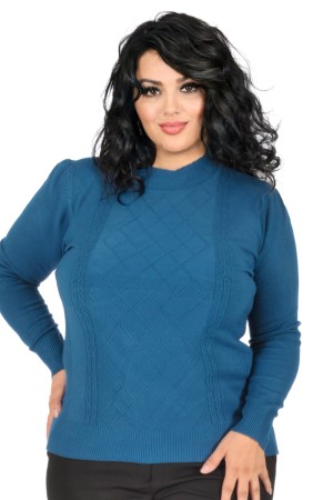 Pulover tricotat fin, amestec bumbac, model TJ3019783 (Albastru)